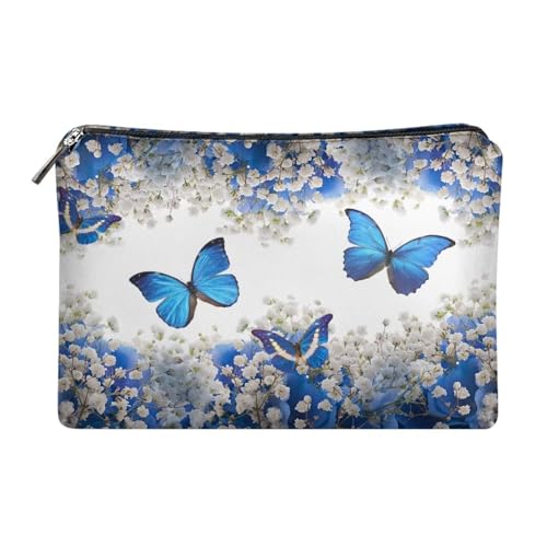 Belidome Damen Make-up Taschen Handtasche Geldbörse für Frauen, Blauer Schmetterling Blumen, Einheitsgröße von Belidome
