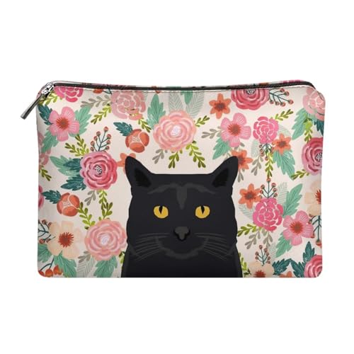 Belidome Damen Make-up Taschen Handtasche Geldbörse für Frauen, Katze Blumen Blume, Einheitsgröße von Belidome