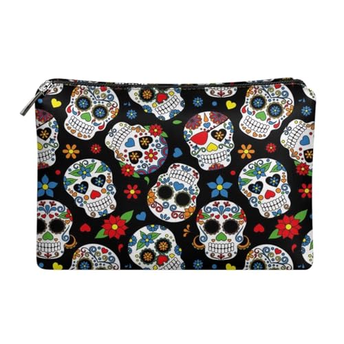 Belidome Damen Make-up Taschen Handtasche Geldbörse für Frauen, Totenkopf Blume, Einheitsgröße von Belidome