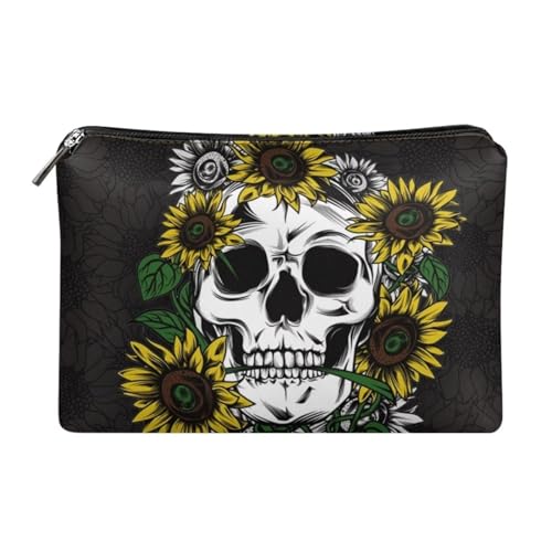 Belidome Damen Make-up Taschen Handtasche Geldbörse für Frauen, Totenkopf Sonnenblume, Einheitsgröße von Belidome