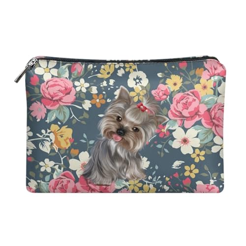 Belidome Damen Make-up Taschen Handtasche Geldbörse für Frauen, Vintage Floral mit Yorkshire Terrier, Einheitsgröße von Belidome