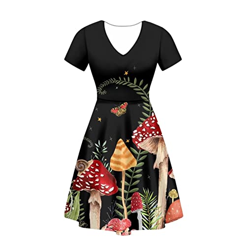 Belidome Damen-Midi-Kleid mit V-Ausschnitt, bequemes Sommerkleid, Mushroom Night, XXXXL von Belidome