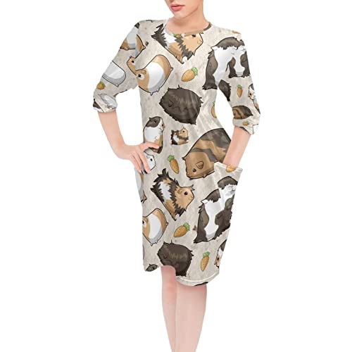 Belidome Damen Nachthemd Kleid mit Taschen Langarm Nachtwäsche Pyjama Loose Fit, Meerschweinchen, 54 von Belidome