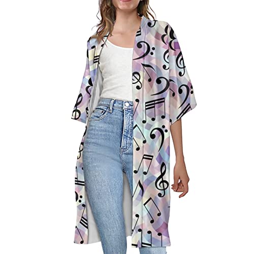 Belidome Damen Strickjacke Kurzarm Capes Cover Up Party Bluse, Musiknote, 4X-Large von Belidome