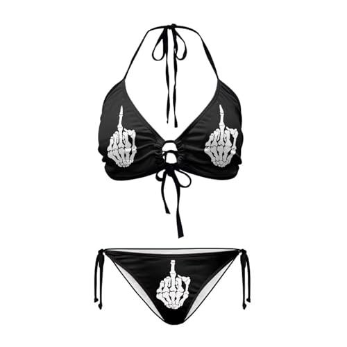 Belidome Damen String Neckholder Bikini Bademode Top Bottom, totenkopf, XL von Belidome