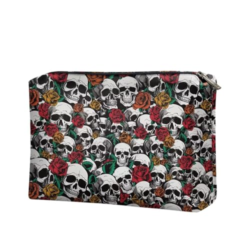 Belidome Damen Trave Make-up-Tasche Reise Kosmetiktasche, Halloween Totenkopf Rose, Einheitsgröße von Belidome