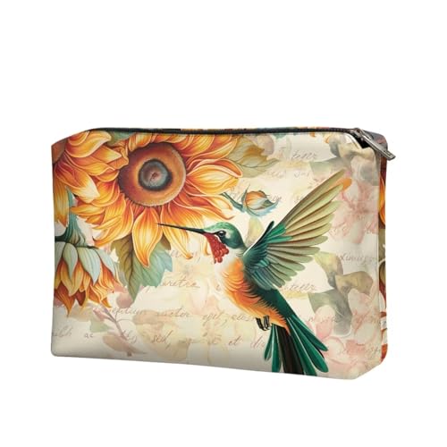 Belidome Damen Trave Make-up-Tasche Reise Kosmetiktasche, Kolibri Sonnenblume Floral, Einheitsgröße von Belidome