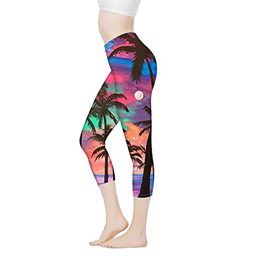 Belidome Damen Yoga-Leggings Caprihose Hohe Taille Bauch Kontrolle Stretch Hose, Palm Beach, L von Belidome