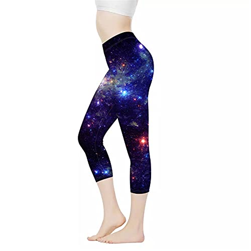 Belidome Damen Yoga-Leggings Caprihose Hohe Taille Bauch Kontrolle Stretch Hose Gr. L, Blue Galaxy von Belidome