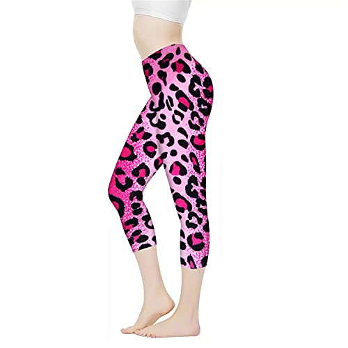 Belidome Damen Yoga-Leggings Caprihose Hohe Taille Bauch Kontrolle Stretch Hose Gr. S, Rosa Leopardenmuster von Belidome