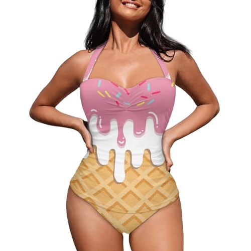 Belidome Damen brasilianischer Badeanzug Sexy Neckholder Bademode, Creme Waffel, 52 von Belidome