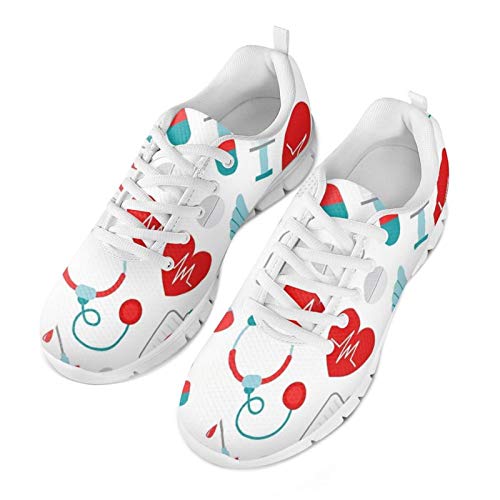 Belidome ECG Heart Design Mesh Sneaker Schuhe für Frauen Männer Atmungsaktive Turnschuhe Schnüren Atmungsaktiv 41EU von Belidome