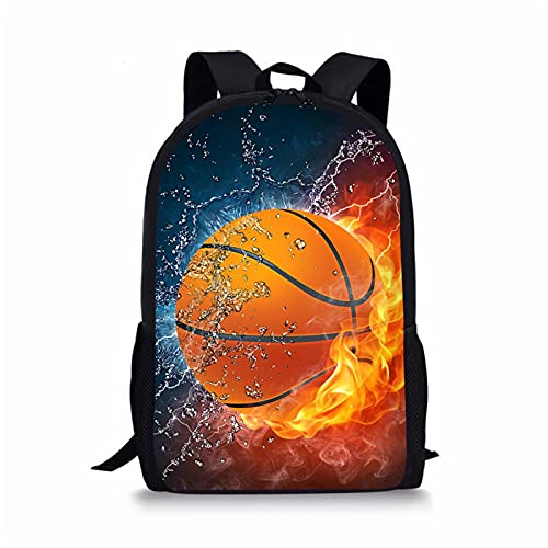 Belidome Entzückender Kinder-Schulrucksack mit Seitentaschen, groß, leicht, Tagesrucksack, Tasche für Jungen und Mädchen, Water Fire Basketball, Einheitsgröße von Belidome