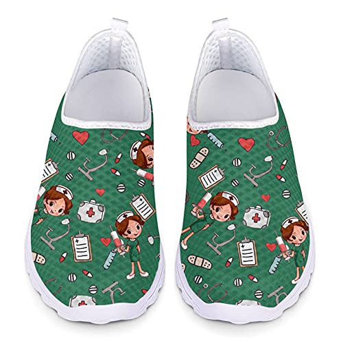 Belidome Fashion Slip auf Turnschuhen Frauen Männer, Green Nurse Tools Muster, Mesh Trainer Schuhe atmungsaktiv von Belidome