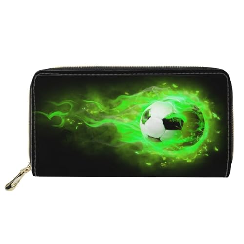 Belidome Frauen Geldbörse Leder Lange Tasche für Shopping Reisen Metall Reißverschluss, Fußball Green Fire, Einheitsgröße von Belidome