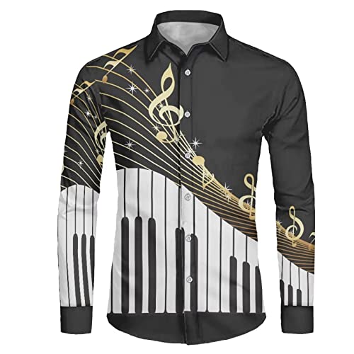 Belidome Herren Button Down Shirt Langarm Langarm Winter Herbst Tops, Musiknoten-Klavier, L von Belidome