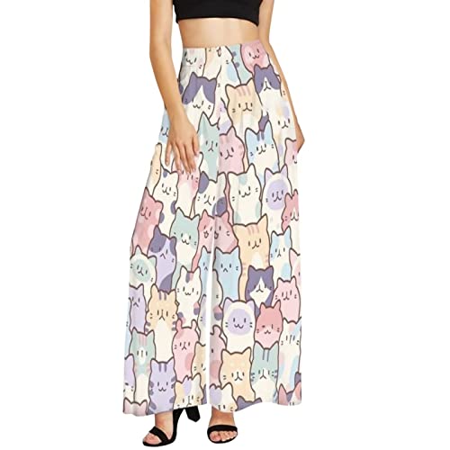 Belidome Hose mit weitem Bein für Damen, lange Hose, lässiger Yoga-Sport, Cartoon Katze, XXL von Belidome