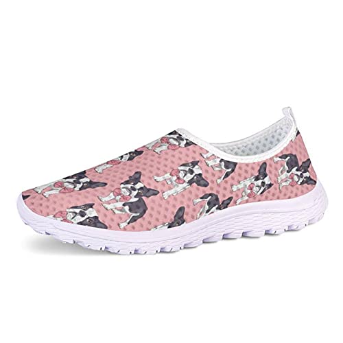 Belidome Hund Boston Terrier Slip on Schuhe Frauen Mesh Sneakers für Summer Running Walk, Pink von Belidome