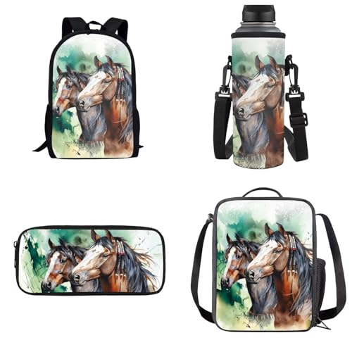 Belidome Kinder-Reiserucksack-Set, 4-in-1, Schultaschen, Rucksäcke, Horse-7, Einheitsgröße, Kinderrucksack von Belidome