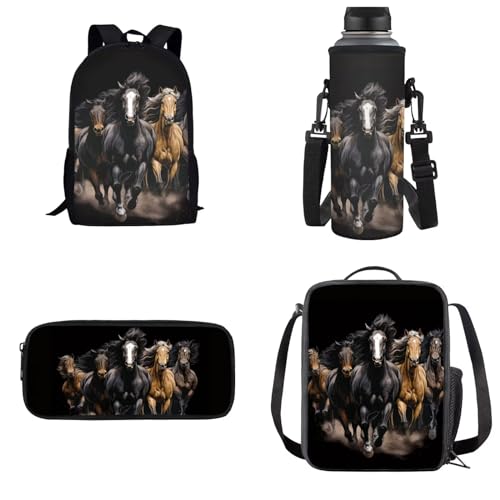 Belidome Kinder-Reiserucksack-Set, 4-in-1, Schultaschen, Rucksäcke, Horse-8, Einheitsgröße, Kinderrucksack von Belidome