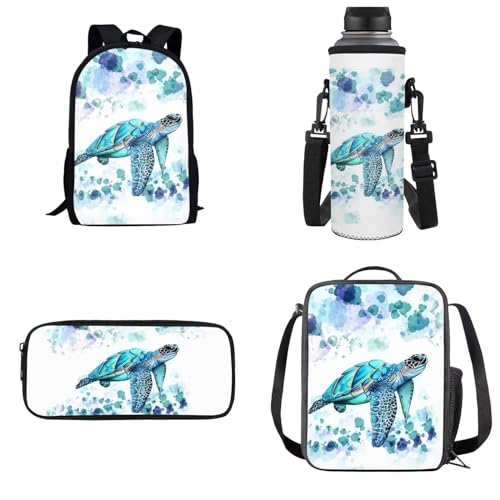 Belidome Kinder-Reiserucksack-Set, 4-in-1, Schultaschen, Rucksäcke, schildkröte, Einheitsgröße, Kinderrucksack von Belidome