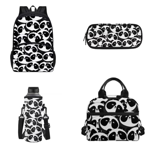 Belidome Kinder-Rucksack für Jungen und Mädchen, Vorschul-Büchertaschen mit Lunchtasche, Federmäppchen, Wasserflaschenhalter, 4 Stück, panda, Onesized, Kinderrucksack von Belidome