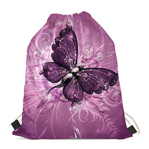 Belidome Kinder-Rucksack mit Kordelzug, leicht, für Mädchen und Jungen, violettfarbener schmetterling, One size von Belidome