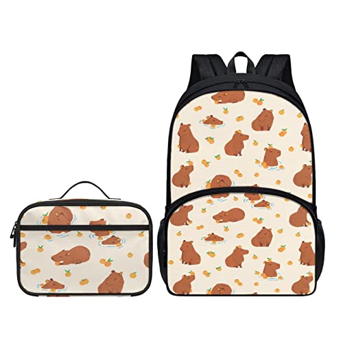 Belidome Kinder-Schulranzen-Set, 2-teilig, Thermo-Lunchtasche mit Taschen, Capybara, Einheitsgröße, Kinderrucksack von Belidome