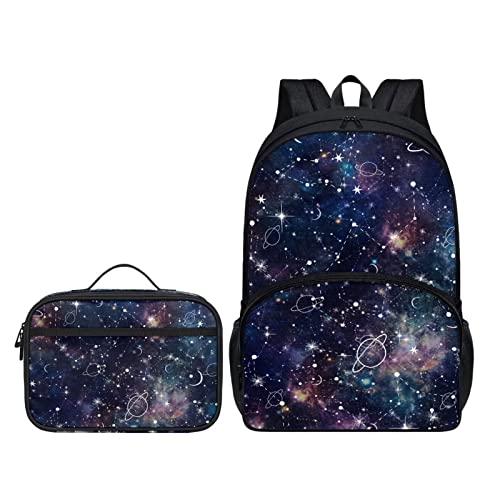 Belidome Kinder-Schulranzen-Set, 2-teilig, Thermo-Lunchtasche mit Taschen, Galaxy, Einheitsgröße, Kinderrucksack von Belidome