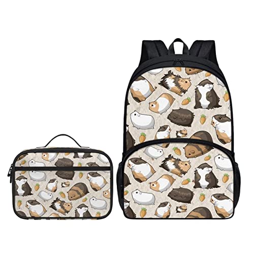 Belidome Kinder-Schulranzen-Set, 2-teilig, Thermo-Lunchtasche mit Taschen, Meerschweinchen, Einheitsgröße, Kinderrucksack von Belidome