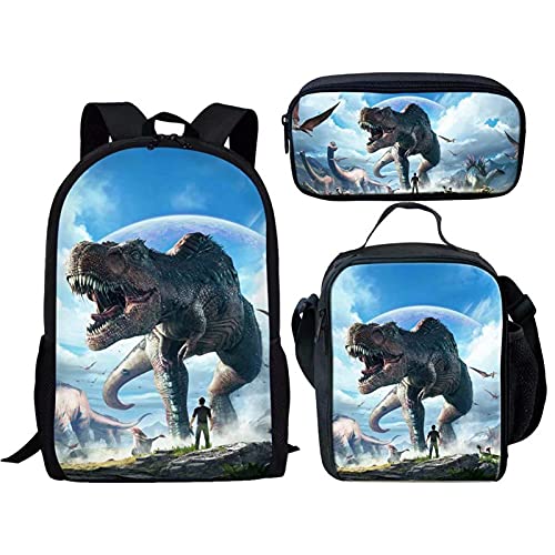 Belidome Kinder-Schulrucksack, Lunch-Tasche, Federmäppchen für Jungen und Mädchen, langlebig, groß, Tier Dinosaurier, Einheitsgröße, Schulranzen-Set von Belidome