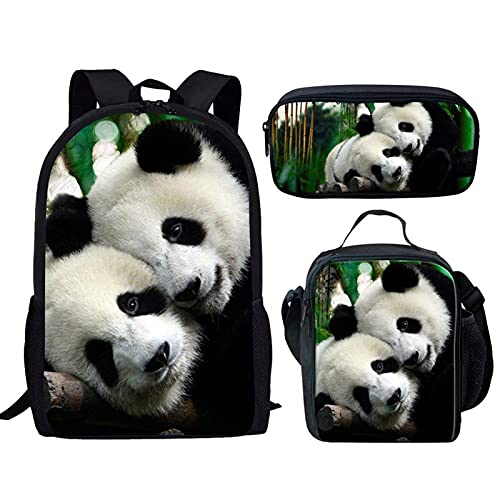 Belidome Kinder Schulrucksack Mittagessen Tasche Federmäppchen für Jungen Mädchen langlebig groß, panda, Einheitsgröße, Schultaschen-Set von Belidome