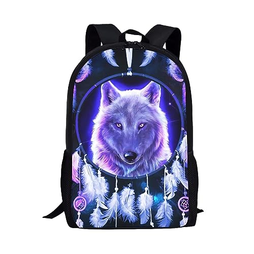 Belidome Kinder Schulrucksack für Jungen Mädchen Schulter Büchertasche, Traumfänger Wolf Galaxie, Einheitsgröße von Belidome