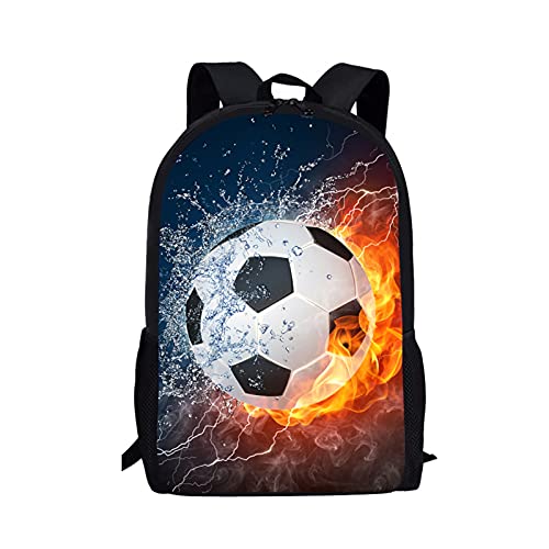 Belidome Kinder-Schulrucksack für Jungen und Mädchen, Schultertasche, 3D Wasserfeuer Fußball, Einheitsgröße von Belidome