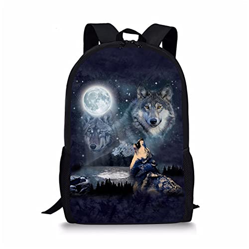 Belidome Kinder Schulrucksack für Jungen Mädchen Schulter Büchertasche, Wolf Mond, Einheitsgröße von Belidome