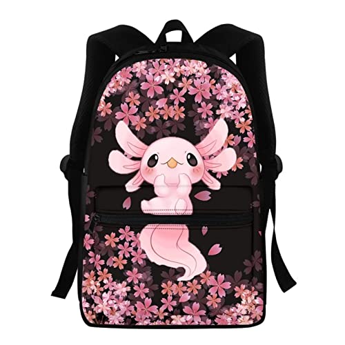 Belidome Kinder-Schulrucksack mit Fronttasche Büchertasche Schulterrucksack, Axolotl Kirschblüte, Einheitsgröße von Belidome