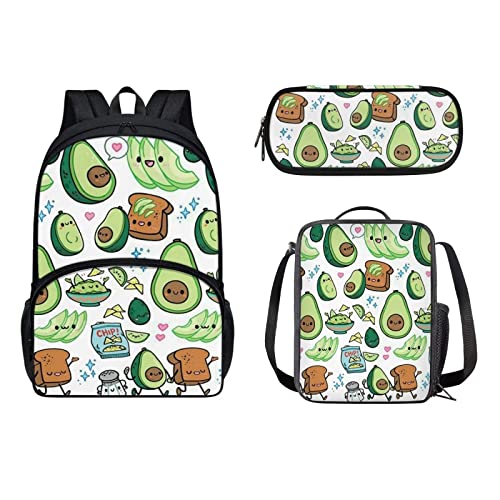 Belidome Kinder-Schulrucksack mit Lunch-Tasche, Federmäppchen für Kinder, Jungen, Mädchen, Zubehör, Avocadobrot, Einheitsgröße, Kinderrucksack von Belidome