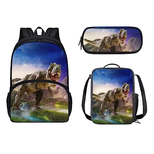 Belidome Kinder-Schulrucksack mit Lunch-Tasche, Federmäppchen für Kinder, Jungen, Mädchen, Zubehör, Dinosaurier, Einheitsgröße, Kinderrucksack von Belidome