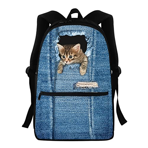Belidome Kinder-Schulrucksack mit Vordertasche, groß, langlebig, Büchertasche, Schulterrucksack, katze, Einheitsgröße von Belidome