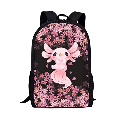 Belidome Kinder-Schulrucksack mit seitlichen Netztaschen, große Büchertasche, Tagesrucksack, Schulterrucksack, Axolotl Kirschblüte, Einheitsgröße von Belidome