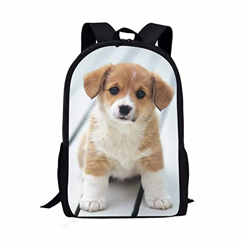 Belidome Kinder-Schulrucksack mit seitlichen Netztaschen, große Büchertasche, Tagesrucksack, Schulterrucksack, Welpe Hund, Einheitsgröße von Belidome