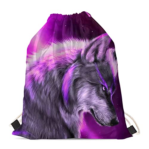 Belidome Kinder-Sportrucksack mit Kordelzug, leichte Tasche für Mädchen und Jungen, Violett Galaxie Wolf, One size von Belidome