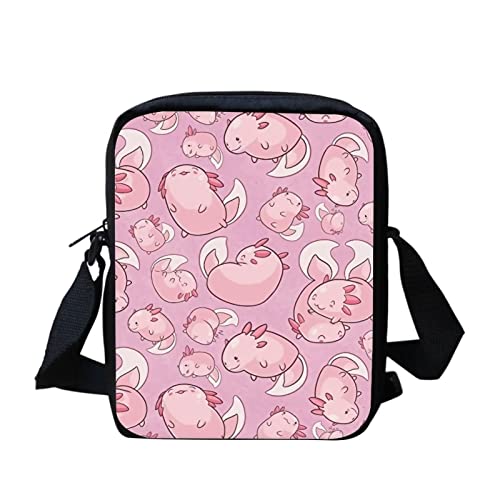 Belidome Kleine Umhängetasche, Kuriertasche, Schultertasche für Kinder, Mädchen, Frauen, Geldbörse, Geldbörse, für Schule, Einkaufen, Axolotl Pink, Einheitsgröße von Belidome