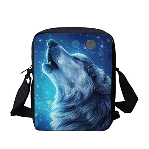 Belidome Kleine Umhängetasche, Kuriertasche, Schultertasche für Kinder, Mädchen, Frauen, Geldbörse, für Schule, Einkaufen, wolf, Einheitsgröße von Belidome