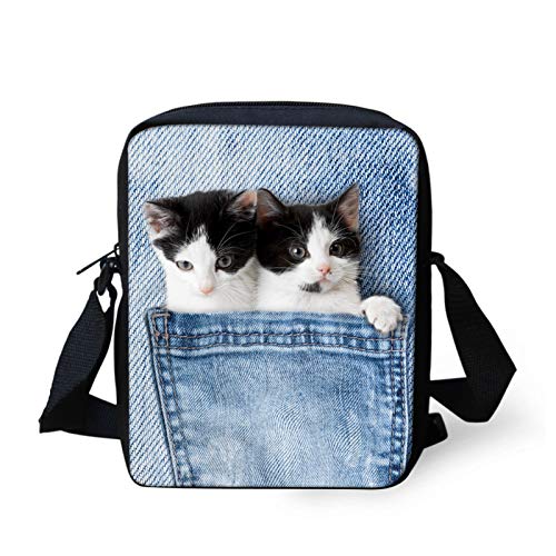 Belidome Damen Kinder Niedliche Tier Messenger Kleine Crossbody Umhängetaschen, Zwei Katzen, Einheitsgröße von Belidome