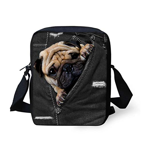 Belidome Damen Kinder Niedliche Tier Messenger Kleine Crossbody Umhängetaschen, Mops 3, Einheitsgröße von Belidome