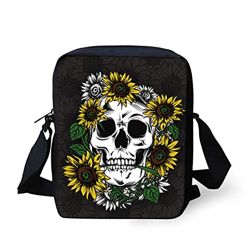 Belidome Kleine Umhängetasche für Damen und Kinder, mit Tiermotiv, Umhängetasche, Skull Sunflower, Einheitsgröße von Belidome