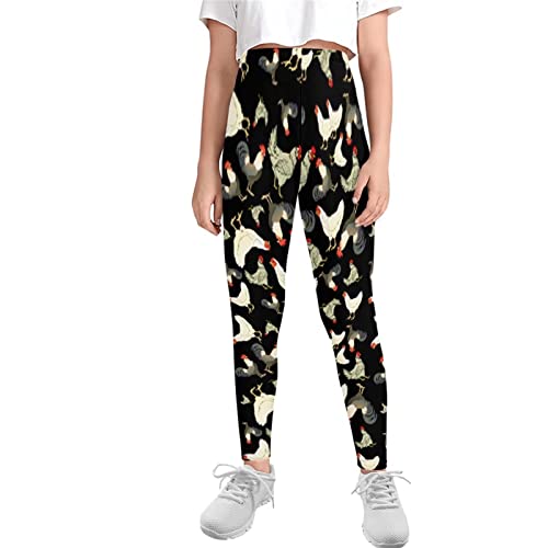 Belidome Kleinkinder Mädchen Leggings Skinny Yogahose Hohe Taille Tanzstrumpfhose, Huhn, 10-11 Jahre von Belidome