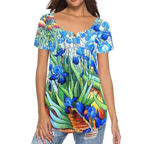 Belidome Lässige Damen-Bluse mit Knopfleiste und Swing-Tops, Van Gogh Iris Repro Floral, X-Large von Belidome