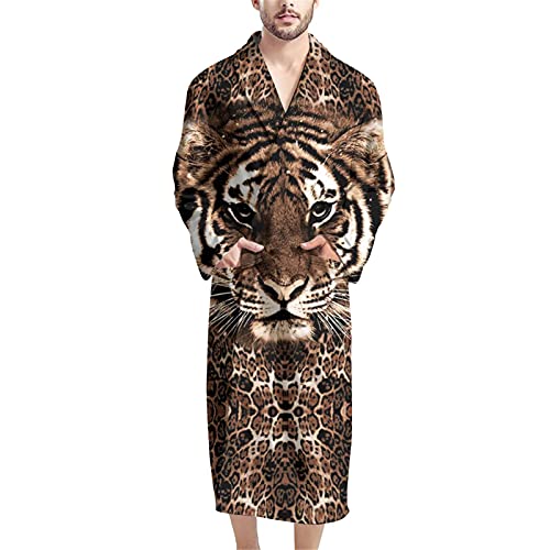 Belidome Langer Herren-Bademantel mit Tasche, Nachtwäsche, Bademantel für Party, tiger, One size von Belidome